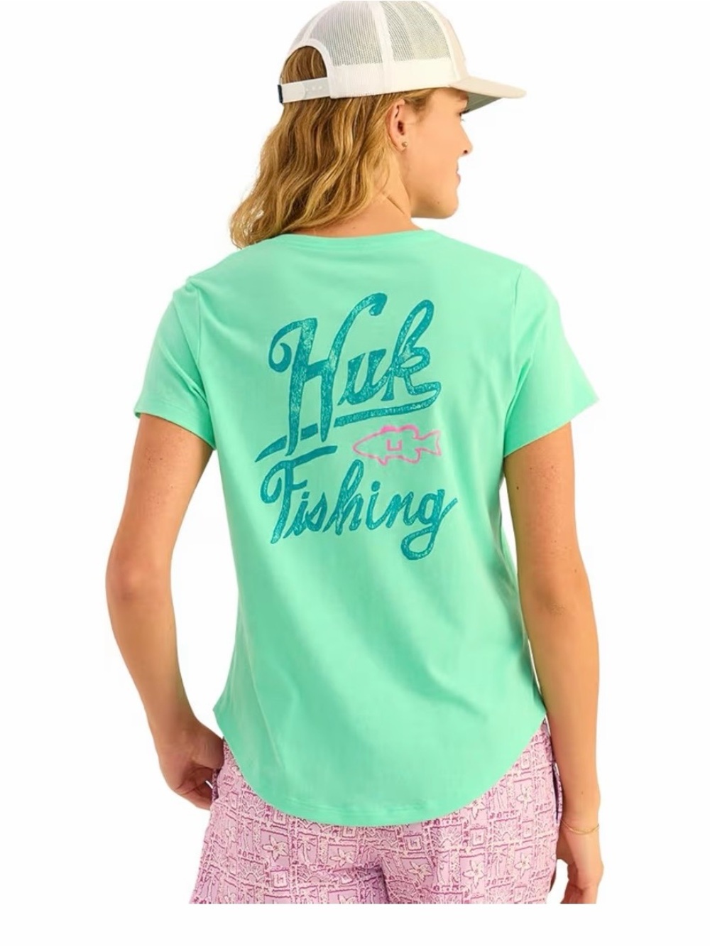 Huk Mint Green Tee with Teal Logo and Pink Fish Accent M never worn